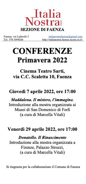 Prosegue il ciclo di conferenze “Primavera 2022” organizzato da Italia Nostra Faenza