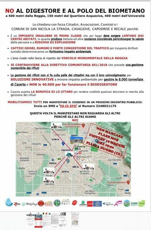 Flash mob domani 19 maggio ore 19.00 in piazza Duomo a Caserta per dire NO al Digestore e al Polo del biometano
