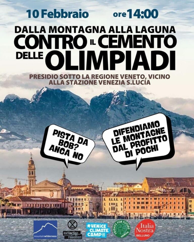 Manifestazione sabato prossimo a Venezia contro la devastazione a Cortina per le Olimpiadi