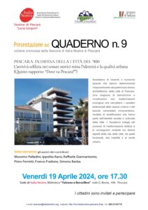 Pescara: presentazione del Quaderno n. 9