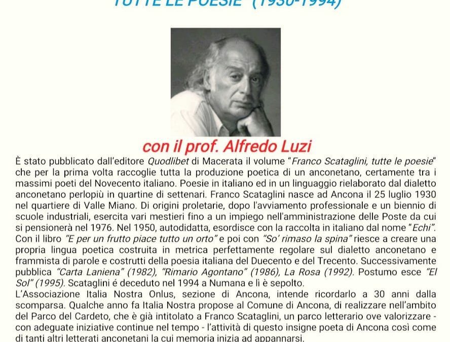 Ancona incontra: “Franco Scataglini. Tutte le poesie”