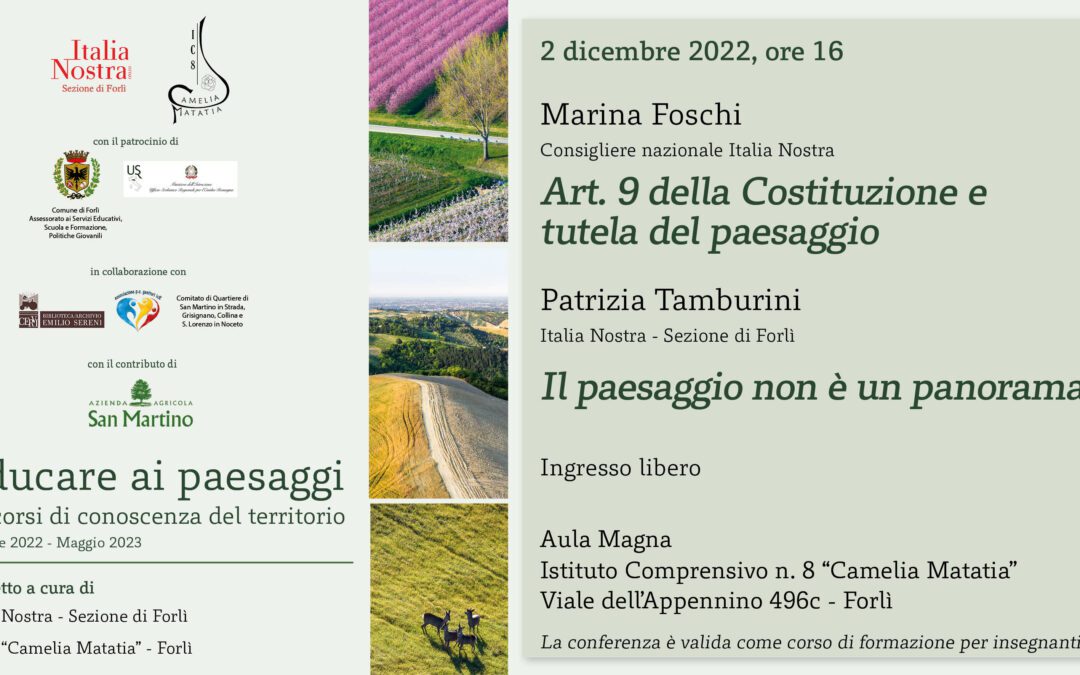 Educare ai paesaggi: il 2 dicembre la conferenza di Marina Foschi e Patrizia Tamburini