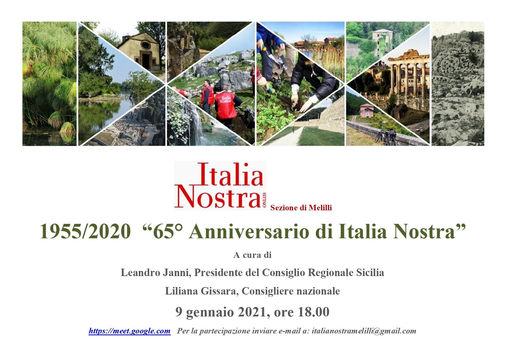 1955-2020: 65 candeline da spegnere per Italia Nostra. Due relatori di eccezione: LIliana Gissara e Leandro Janni
