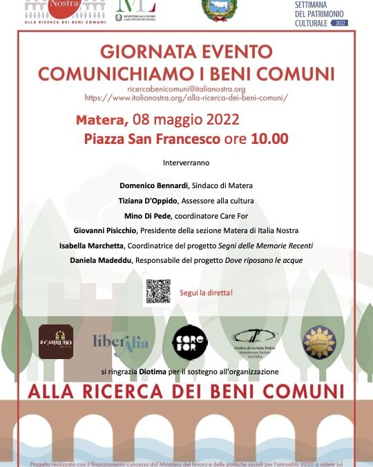 Settimana del Patrimonio culturale di Italia Nostra 2022: la Sezione di Matera per il progetto ARBC