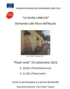 GEP2022, flash mob “Domande sulle mura dell’Aquila”