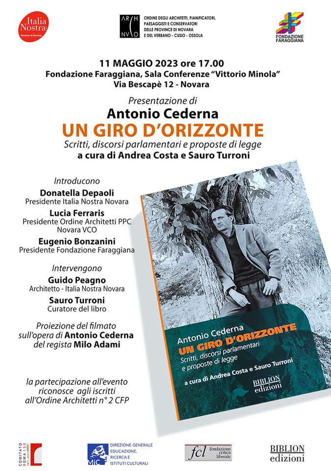 Novara: presentazione del libro “UN GIRO D’ORIZZONTE”. Scritti, discorsi parlamentari e proposte di legge di Antonio Cederna